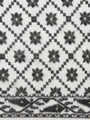 White & Black Woven Design Dhakai Jamdani Saree Without Blouse 3