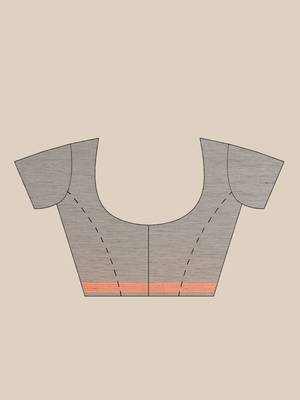 Charcoal Grey & Orange Woven Design Dhakai Jamdani Saree Without Blouse 6