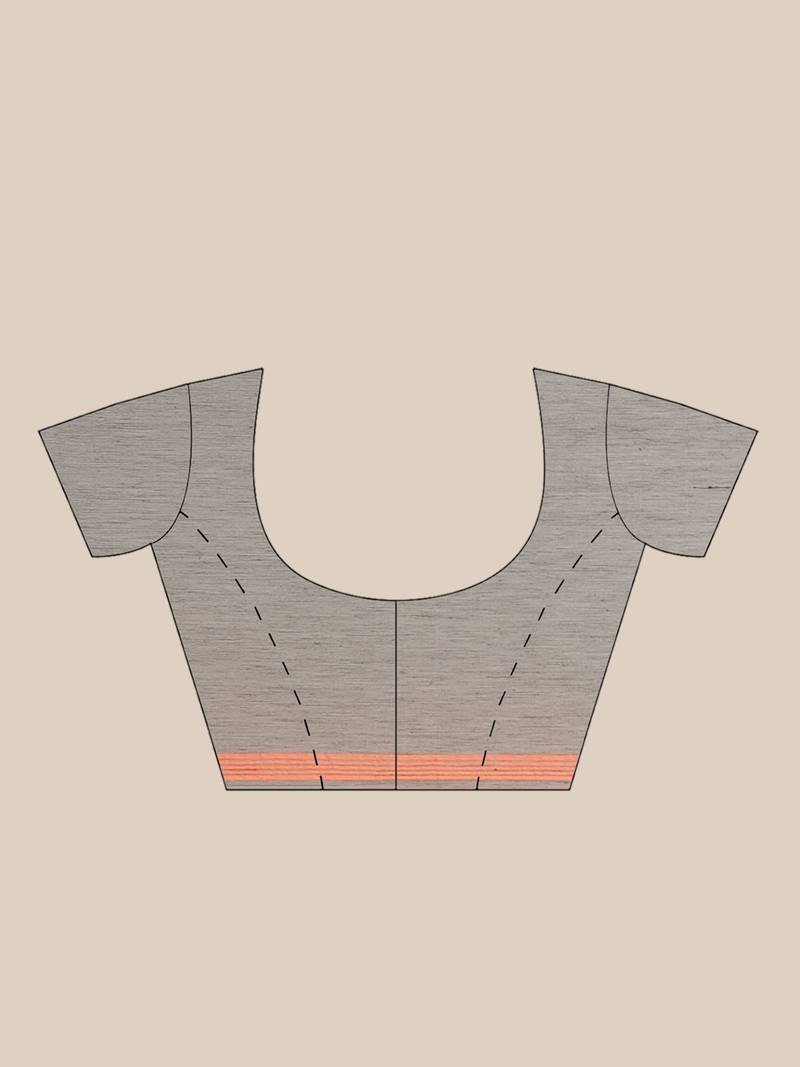 Charcoal Grey & Orange Woven Design Dhakai Jamdani Saree Without Blouse