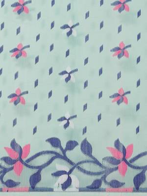 Blue & Pink Floral Woven Design Dhakai Jamdani Saree Without Blouse 3