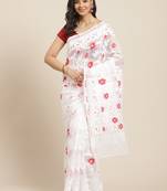 White & Red Woven Design Dhakai Jamdani Saree Without Blouse