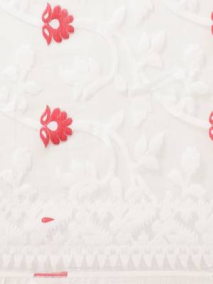White & Red Woven Design Dhakai Jamdani Saree Without Blouse 3