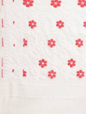 White & Red Woven Design Dhakai Jamdani Saree Without Blouse 4