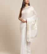 Off-White & Golden Woven Design Jamdani Saree