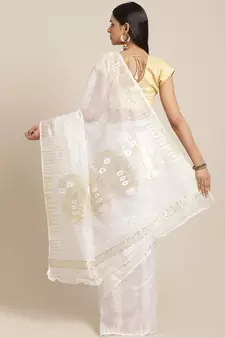 Off-White & Golden Woven Design Jamdani Saree