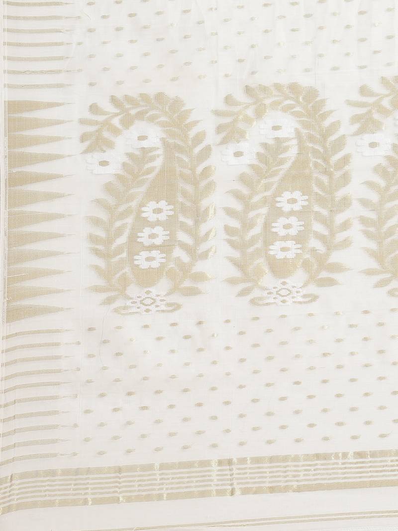 Off-White & Golden Woven Design Jamdani Saree