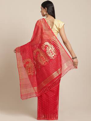 Red & Golden Woven Design Dhakai Jamdani Saree 2