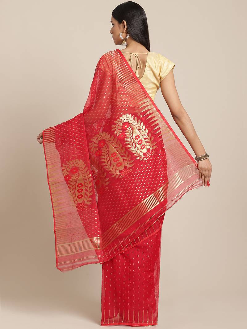 Red & Golden Woven Design Dhakai Jamdani Saree