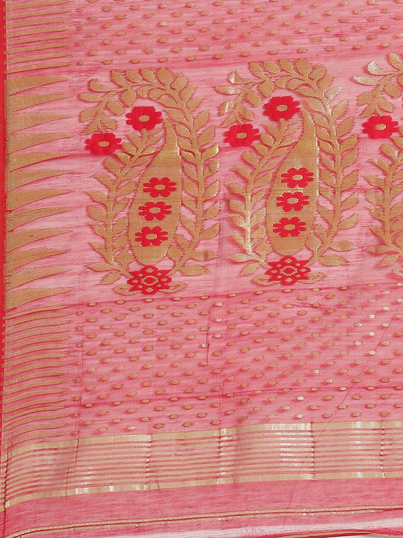 Red & Golden Woven Design Dhakai Jamdani Saree
