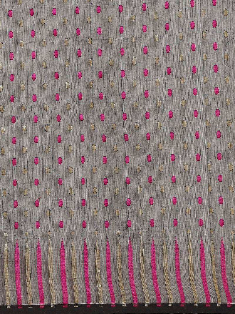 Black & Pink Woven Design Dhakai Jamdani Saree Without Blouse