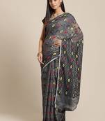 Grey & Yellow Woven Design Dhakai Jamdani Saree Without Blouse