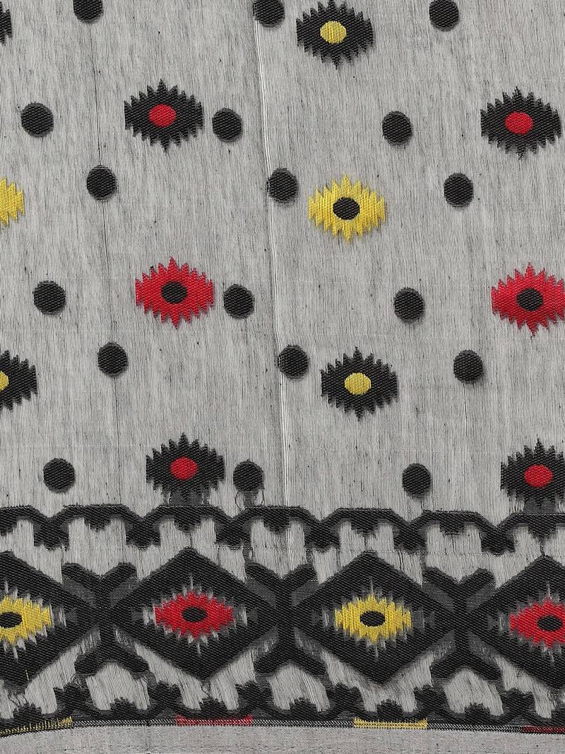 Grey & Yellow Woven Design Dhakai Jamdani Saree Without Blouse