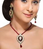 Kundans And Ruby Pendant Earring Set