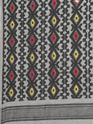 Grey & Yellow Woven Design Dhakai Jamdani Saree Without Blouse 4