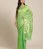 Green & Golden Woven Design Jamdani Saree Without Blouse