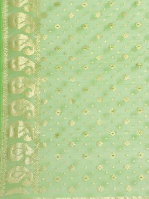 Green & Golden Woven Design Jamdani Saree Without Blouse 3