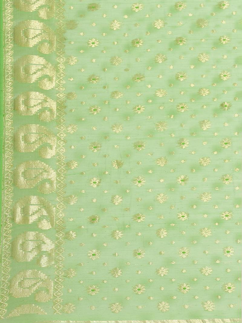 Green & Golden Woven Design Jamdani Saree Without Blouse