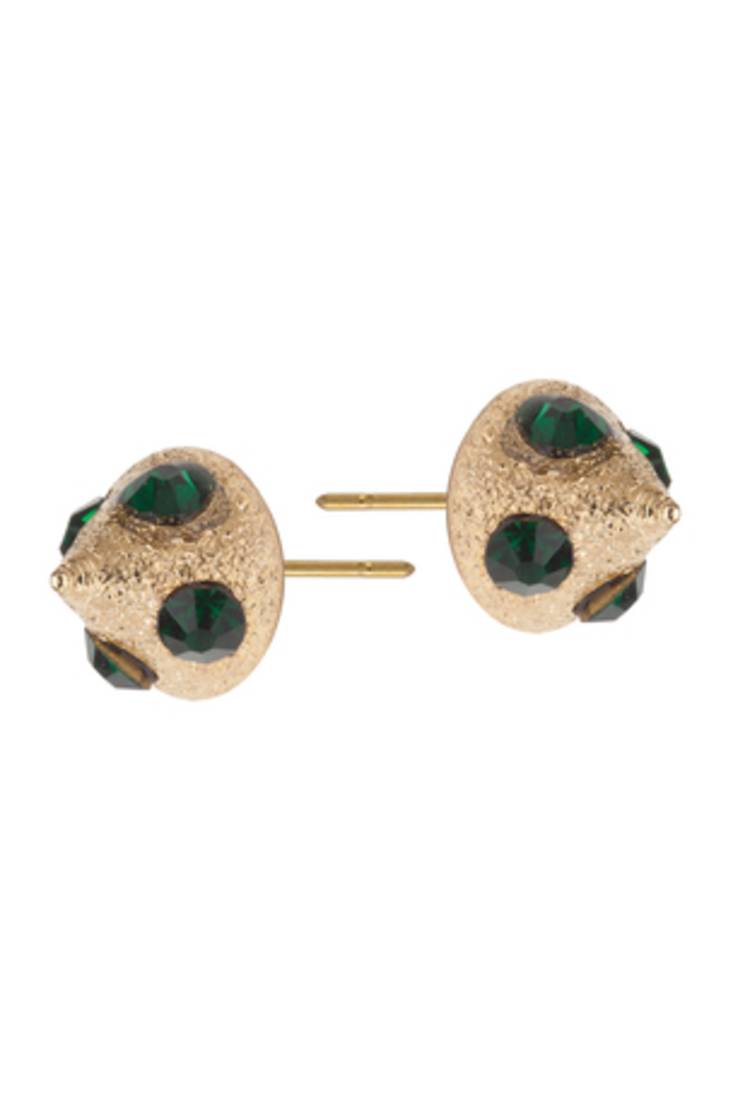 Adorable gold toned studs with green stones