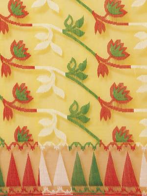 Yellow & Red Woven Design Jamdani Saree 3