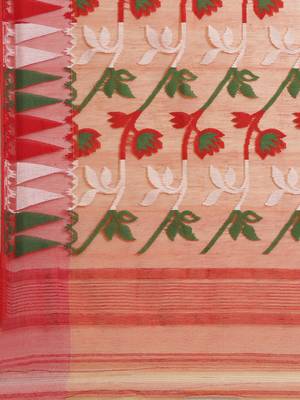 Yellow & Red Woven Design Jamdani Saree 4