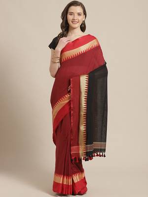 Green & Pink Pure Cotton Solid Bengal Handloom Saree 1