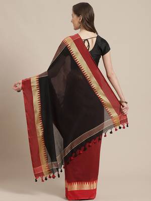 Green & Pink Pure Cotton Solid Bengal Handloom Saree 2