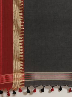 Green & Pink Pure Cotton Solid Bengal Handloom Saree 4