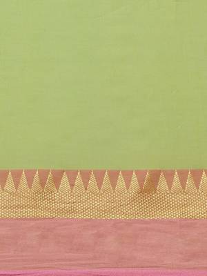 Green & Pink Pure Cotton Solid Bengal Handloom Saree 3