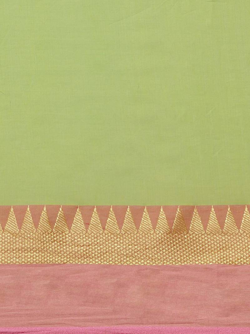 Green & Pink Pure Cotton Solid Bengal Handloom Saree