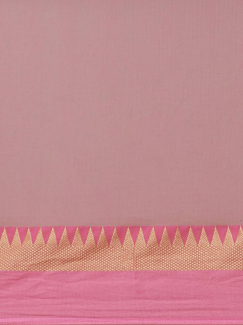 Green & Pink Pure Cotton Solid Bengal Handloom Saree