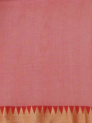 Grey & Red Pure Cotton Solid Bengal Handloom Saree 5