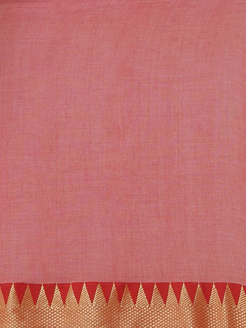 Grey & Red Pure Cotton Solid Bengal Handloom Saree