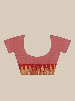 Grey & Red Pure Cotton Solid Bengal Handloom Saree 6