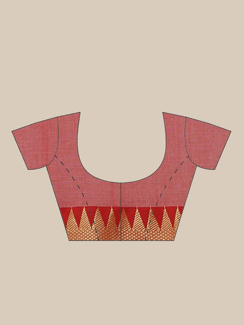 Grey & Red Pure Cotton Solid Bengal Handloom Saree