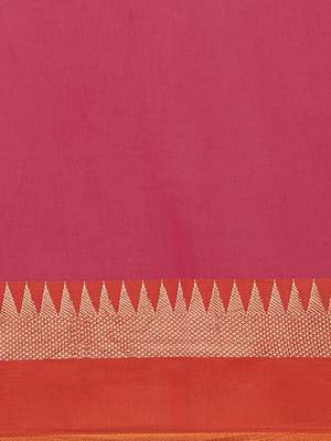 Pink & Orange Pure Cotton Solid Bengal Handloom Saree 3
