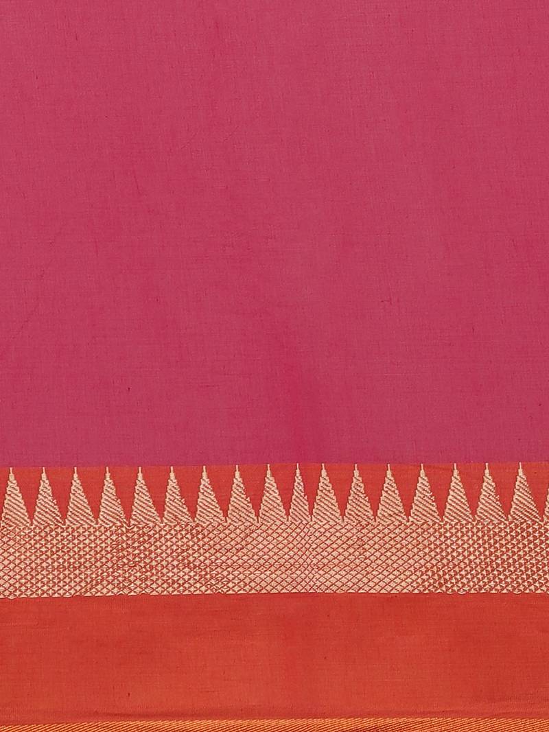 Pink & Orange Pure Cotton Solid Bengal Handloom Saree