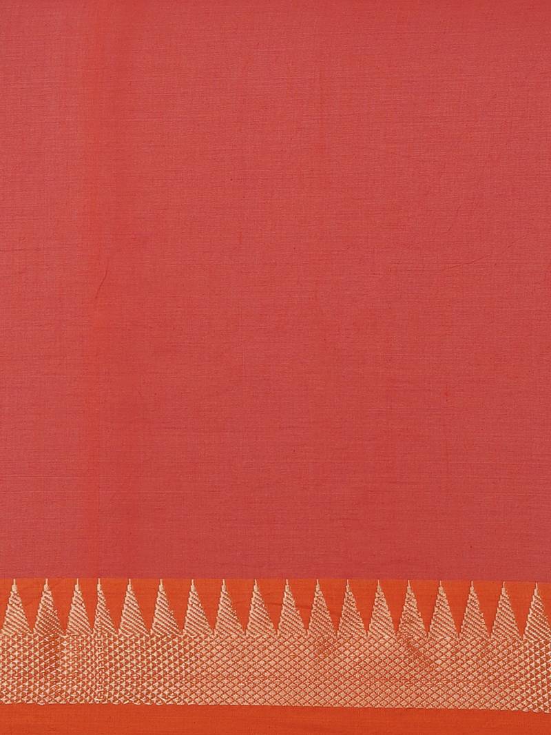 Pink & Orange Pure Cotton Solid Bengal Handloom Saree