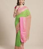 Green & Pink Pure Cotton Bengal Handloom Solid Saree