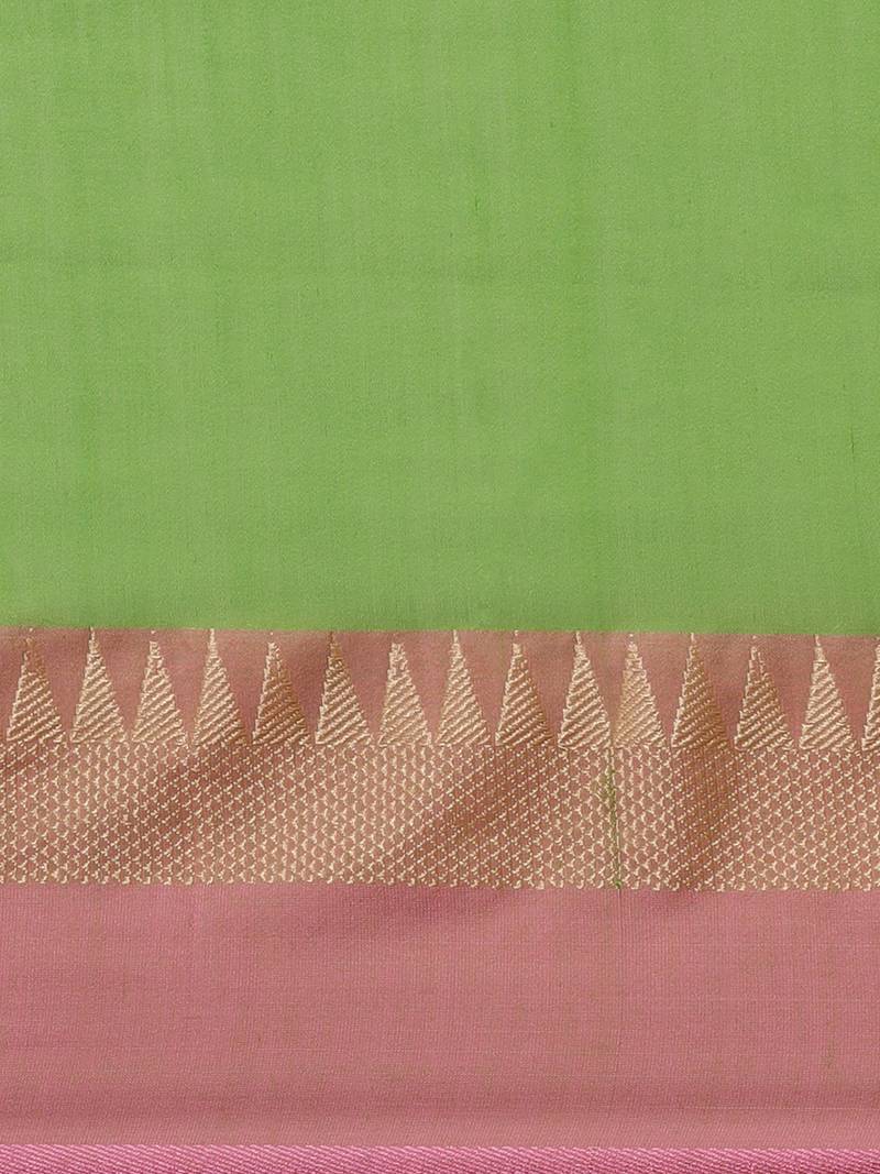 Green & Pink Pure Cotton Bengal Handloom Solid Saree