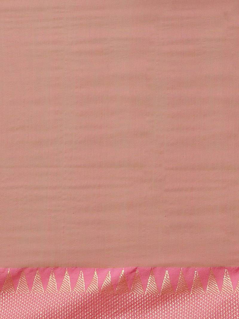 Green & Pink Pure Cotton Bengal Handloom Solid Saree