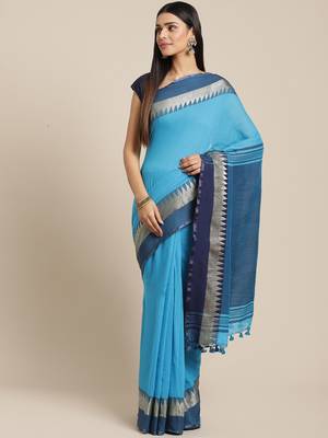 Green & Pink Pure Cotton Bengal Handloom Solid Saree 1