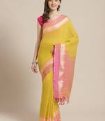 Yellow & Pink Pure Cotton Solid Bengal Handloom Saree
