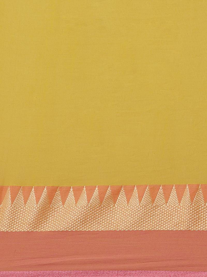 Yellow & Pink Pure Cotton Solid Bengal Handloom Saree