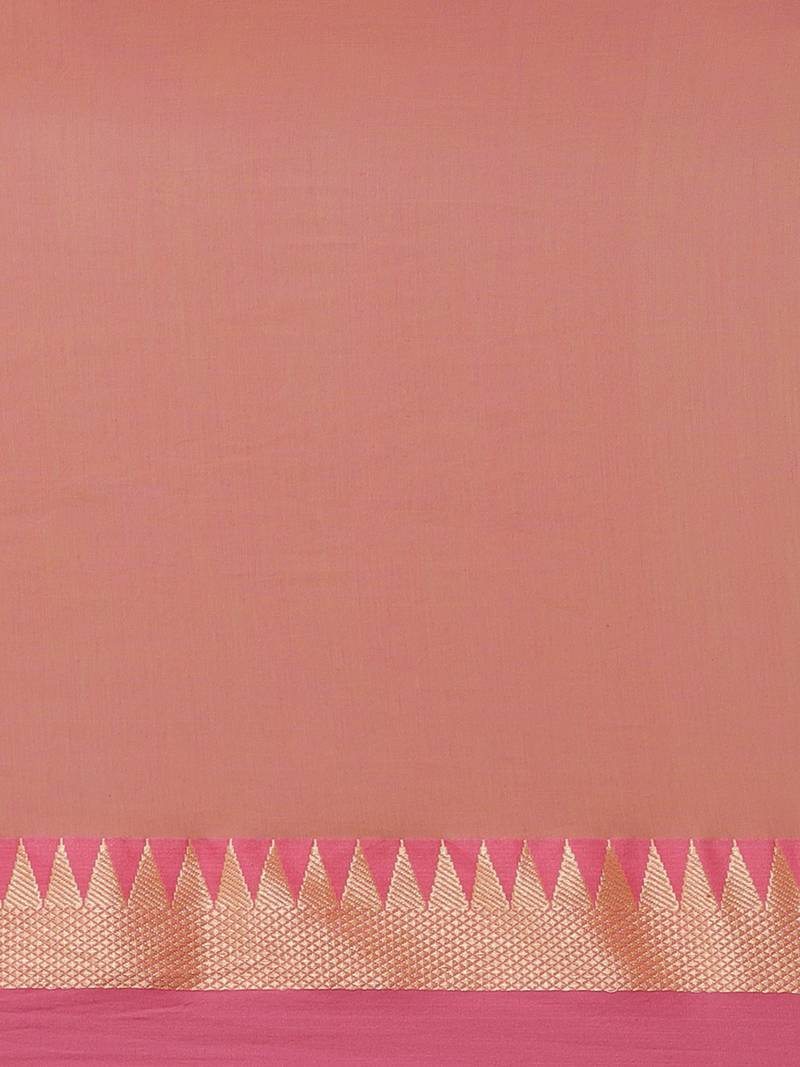 Yellow & Pink Pure Cotton Solid Bengal Handloom Saree