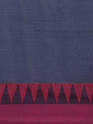 Navy Blue & Pink Pure Cotton Solid Bengal Handloom Saree 3