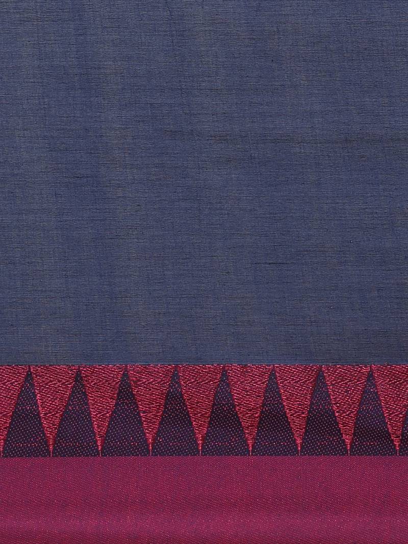 Navy Blue & Pink Pure Cotton Solid Bengal Handloom Saree