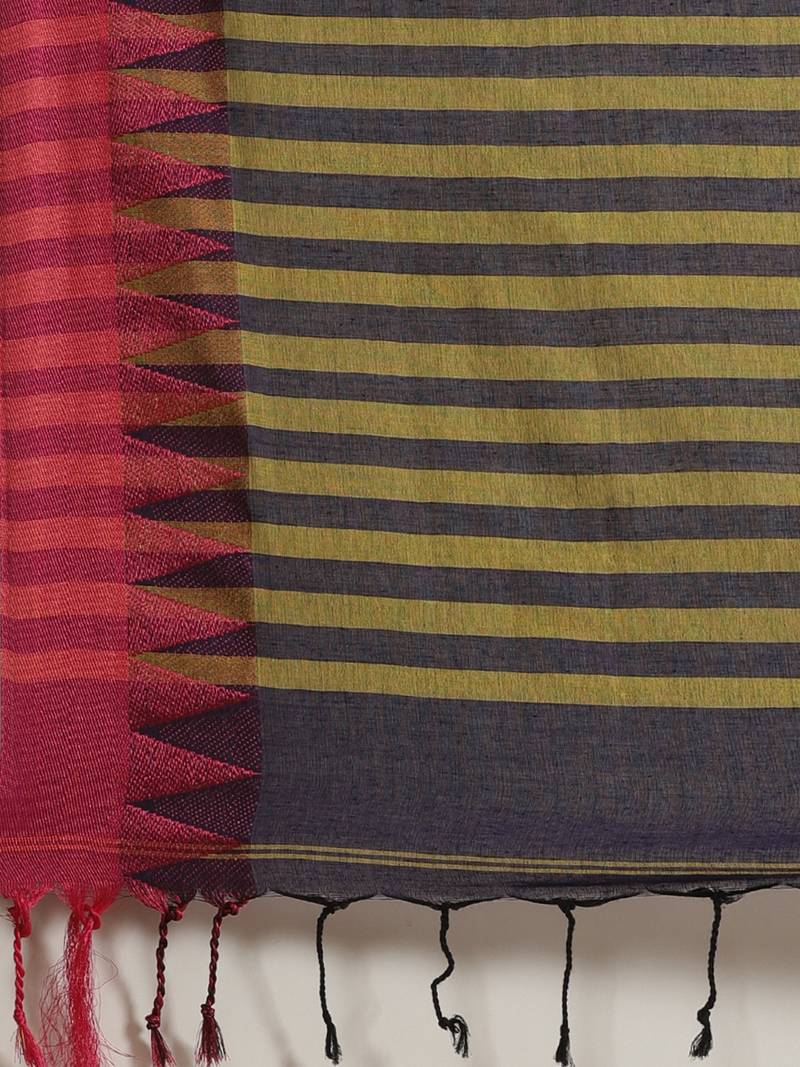 Navy Blue & Pink Pure Cotton Solid Bengal Handloom Saree