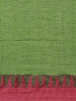 Green & Pink Pure Cotton Solid Bengal Handloom Saree 3