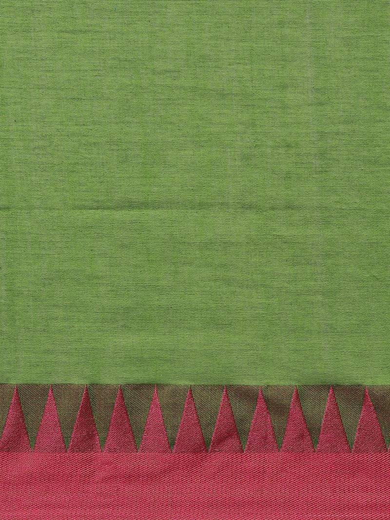 Green & Pink Pure Cotton Solid Bengal Handloom Saree