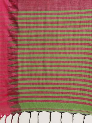 Green & Pink Pure Cotton Solid Bengal Handloom Saree 4